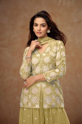 Firdous by Gulkayra Designer Real Front and Back Embroidered Short Top Sharara and Dupatta Collection  fancy sharara suit Catalogs