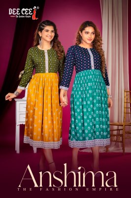 Flared long kurti with contrast screen printed choli catalogue at whole sale rate Dee cee