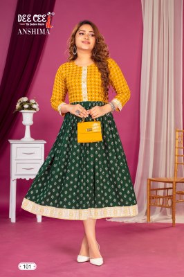 Flared long kurti with contrast screen printed choli catalogue at whole sale rate kurtis catalogs