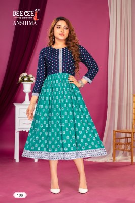 Flared long kurti with contrast screen printed choli catalogue at whole sale rate kurtis catalogs