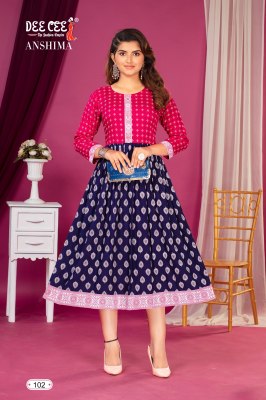 Flared long kurti with contrast screen printed choli catalogue at whole sale rate kurtis catalogs