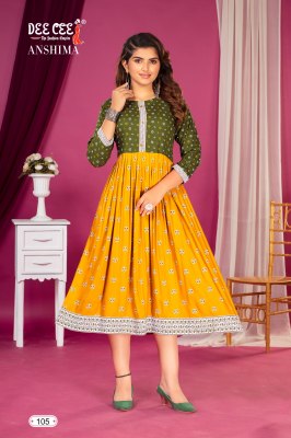 Flared long kurti with contrast screen printed choli catalogue at whole sale rate kurtis catalogs