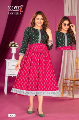 Flared long kurti with contrast screen printed choli catalogue at whole sale rate kurtis catalogs