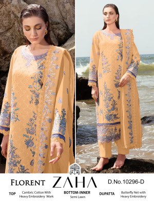 Florent by Zaha pure cambric cotton embroidered Pakistani suit catalogue pakistani suit catalogs