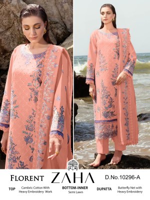 Florent by Zaha pure cambric cotton embroidered Pakistani suit catalogue pakistani suit catalogs