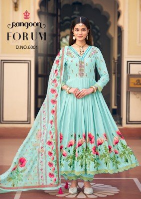 Forum by Rangoon Pure Muslin Digital Fancy Anarkali style suit at affordable price fancy Anarkali suit catalogs