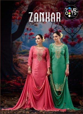 Fourdots Zankar Unstitched Premium Organza Jarkan Work Suit Set with Muslin Bottom And Pure Work Dupatta Wholesale wholesale catalogs