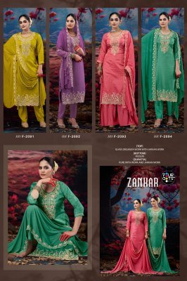 Fourdots Zankar Unstitched Premium Organza Jarkan Work Suit Set with Muslin Bottom And Pure Work Dupatta Wholesale dress material catalogs