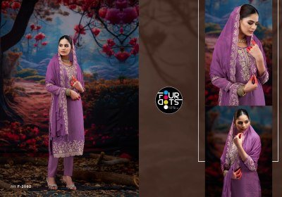 Fourdots Zankar Unstitched Premium Organza Jarkan Work Suit Set with Muslin Bottom And Pure Work Dupatta Wholesale dress material catalogs
