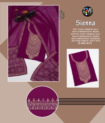 Fourdots by Sienna pure Zomato silk with embroidered unstitched dress material catalogue Fourdots