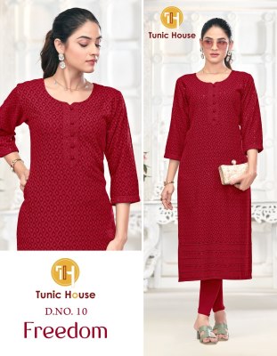Freedom by Tunic House Fully chikan kari sequence work top with bottom collection at affordable rate kurtis catalogs