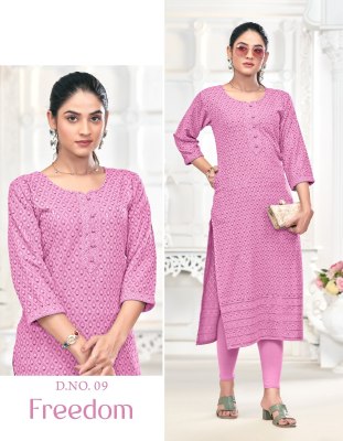Freedom by Tunic House Fully chikan kari sequence work top with bottom collection at affordable rate kurtis catalogs