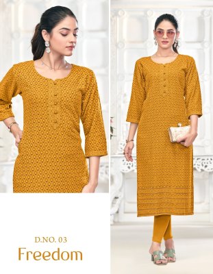 Freedom by Tunic House Fully chikan kari sequence work top with bottom collection at affordable rate kurtis catalogs