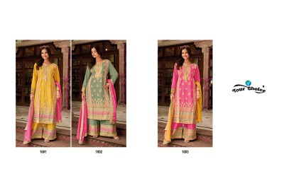 Galaxy 4 by your choice pure chinon embroidered readymade suit catalogue at affordable rate readymade suit catalogs