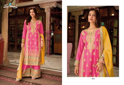 Galaxy 4 by your choice pure chinon embroidered readymade suit catalogue at affordable rate readymade suit catalogs