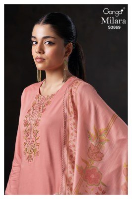 Ganga Milara 3869 Premium Cotton Satin Embroidered Unstitched Suit with Schiffli Work  Pure Bemberg Lawn Dupatta Wholesale wholesale catalogs