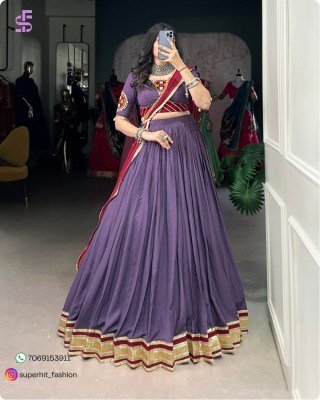 Garba Glam 1750 Purple Colour Pure Rayon Lehenga with Mirror, Sequin And Cowrie Accents Twilight Twirl Navratri Lehenga with Raised Designs And Shiny  lehenga choli