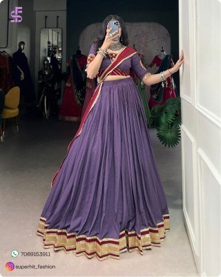 Garba Glam 1750 Purple Colour Pure Rayon Lehenga with Mirror, Sequin And Cowrie Accents Twilight Twirl Navratri Lehenga with Raised Designs And Shiny  lehenga choli