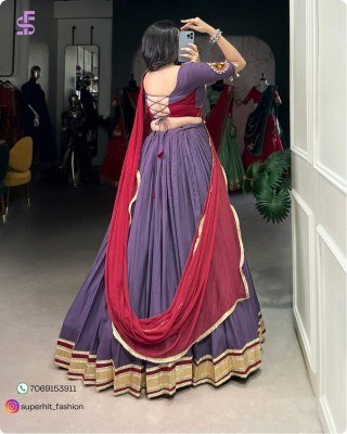 Garba Glam 1750 Purple Colour Pure Rayon Lehenga with Mirror, Sequin And Cowrie Accents Twilight Twirl Navratri Lehenga with Raised Designs And Shiny  lehenga choli