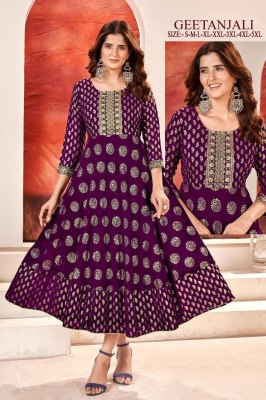 Geetanjali present faux georgette foil gold printed kurti catalogue at wholesale price kurtis catalogs