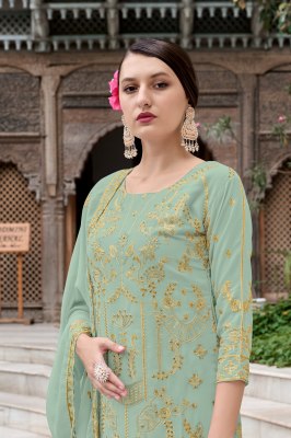 Ghazal by AL Fathima Faux Georgette Heavy Embroidered Fancy Kurti Pant and dupatta catalogue at affordable rate readymade suit catalogs