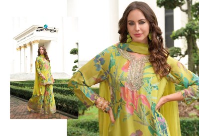 Ginni by Your choice Heavy chinon Neck embroidered sharara suit catalogue at affordable rate fancy sharara suit Catalogs