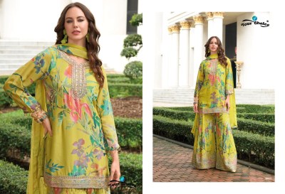 Ginni by Your choice Heavy chinon Neck embroidered sharara suit catalogue at affordable rate fancy sharara suit Catalogs