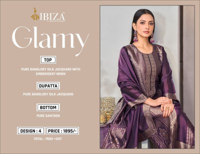 Glamy by IBIZA Pure banglory Silk Embroidered unstitched salwar suit collection with low price dress material catalogs