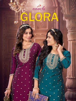 Glora by Aanchi kurti straight cut embroidered kurti pant and dupatta catalogue Aanchi 