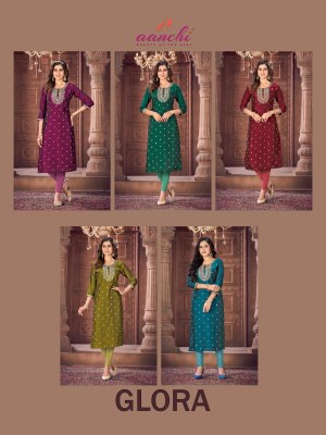 Glora by Aanchi kurti straight cut embroidered kurti pant and dupatta catalogue readymade suit catalogs