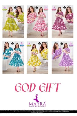 God Gift by Mayra Pure reyon printed with Feeding Umbrella Kurti catalogue at low price kurtis catalogs