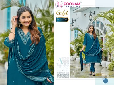 Gold by Poonam Heavy Roman Silk embroidered Kurti pant and dupatta catalogue at affordable rate readymade suit catalogs