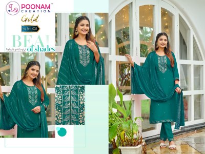 Gold by Poonam Heavy Roman Silk embroidered Kurti pant and dupatta catalogue at affordable rate readymade suit catalogs