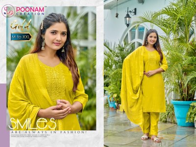 Gold by Poonam Heavy Roman Silk embroidered Kurti pant and dupatta catalogue at affordable rate readymade suit catalogs