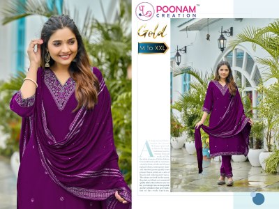 Gold by Poonam Heavy Roman Silk embroidered Kurti pant and dupatta catalogue at affordable rate readymade suit catalogs