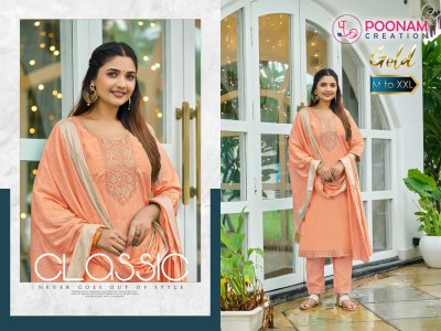 Gold by Poonam Heavy Roman Silk embroidered Kurti pant and dupatta catalogue at affordable rate readymade suit catalogs