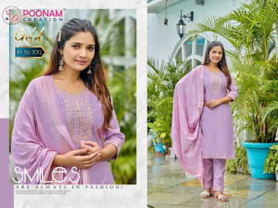 Gold by Poonam Heavy Roman Silk embroidered Kurti pant and dupatta catalogue at affordable rate readymade suit catalogs