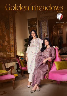 Golden Medows vol 4 by Anju fabric pure Muslin embroidered designer readymade suit catalogue at affordable rate wholesale catalogs