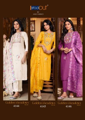 Golden Medows vol 4 by Anju fabric pure Muslin embroidered designer readymade suit catalogue at affordable rate readymade suit catalogs