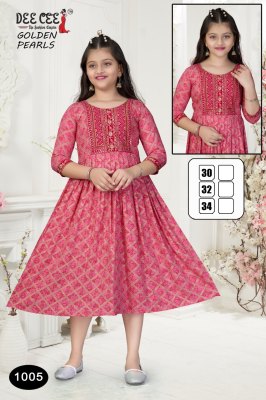 Golden Perls by deecee Flared long kurti with embroidered work catalogue kurtis catalogs