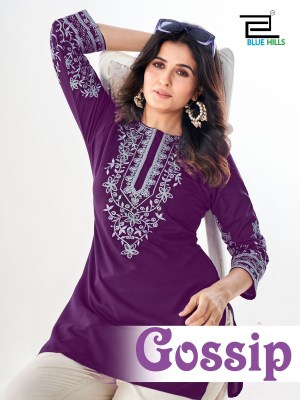 Gossip by Blue hills reyon neck embroidered short top collection  western wear catalogs