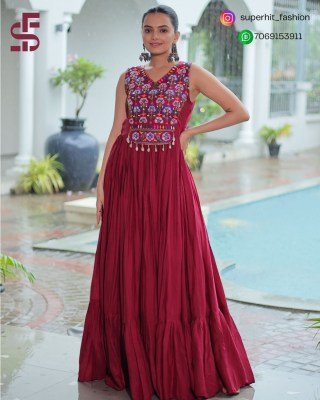 Gown love 9258 Maroon Colour Navratri Rayon Gown with Kutchi Gamthi Thread Embroidery And Mirror Work Wholesale gowns