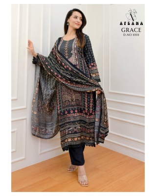 Grace by Afsana muslin digital printed readymade Pakistani suit catalogue at affordable rate Afsana Suits Catalogue 