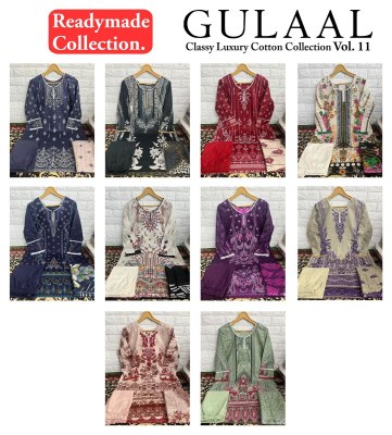 Gulaal Vol 11 by Luxury Cotton Designer Kurti Pant and Dupatta catalogue at affordable rate readymade suit catalogs