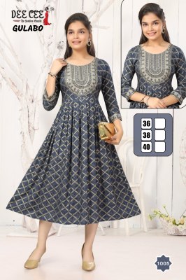 Gulabo by Deecee reyon heavy printed flared long kurti catalogue Dee cee