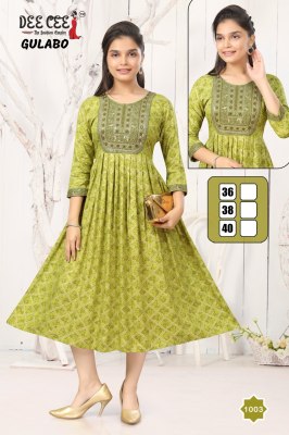 Gulabo by Deecee reyon heavy printed flared long kurti catalogue kurtis catalogs