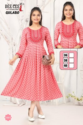 Gulabo by Deecee reyon heavy printed flared long kurti catalogue kurtis catalogs