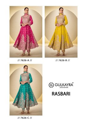 Gulkayra Designer Rasbari Real Chinon Embroidered Ready Made Ethnic Suits Wholesale Collection readymade suit catalogs