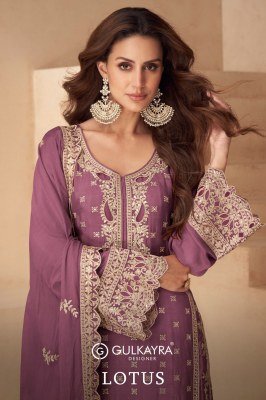 Gulkayra Exclusive Lotus Top Suit Real Chinon Fabric, Dupatta And Palazzo with Handwork Wholesale  