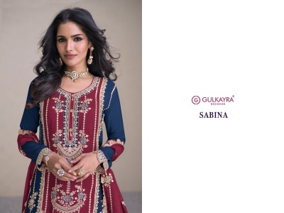 Gulkayra designer present sabina real chinon embroidered fancy sharara suit catalogue at low rate readymade suit catalogs